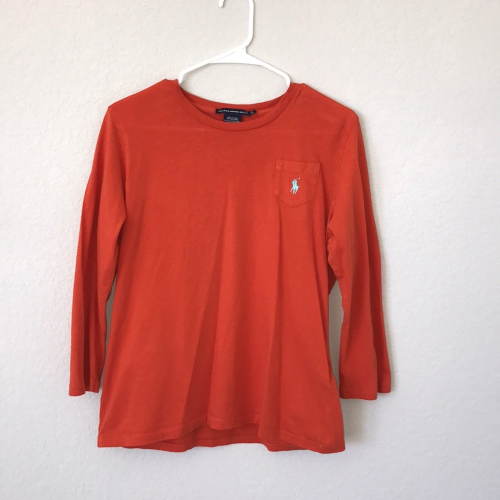Orange Ralph Lauren long sleeve shirt.